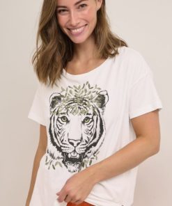 T-Skjorte CRPetu OZ T-Shirt Snow White with print Tiger green Hvit Grønn Tiger møbster 100% Bomull