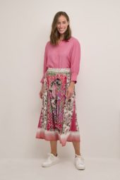 Skjørt Rosa Tiger Print CRCania Skirt Multi Pink Tiger med strikk i livet100% Viscose