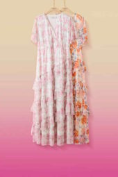 Kjole Dus rosa grønn blomster print CRFlora Dress - Zally Fit Prink Rose Garde 100% Polyester