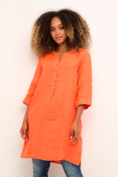 Kjole CRBellis Caftan Short Dress - Mollie Fit kort lin kjole med lommerExotic Orange 100% Linen
