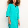 Kjole CRBellis Caftan Short Dress -Mollie Fit kort lin kjole med lommer River Blue Turkis 100% Linen