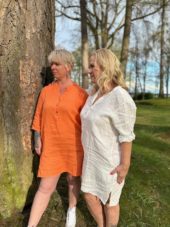 Kjole CRBellis Caftan Short Dress - Mollie Fit kort lin kjole med lommer Snow white 100% Linen