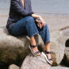 Sandaler sko Marine blå Line tekstil stopper gull detaljer naturgummi DARK NAVY WODEN