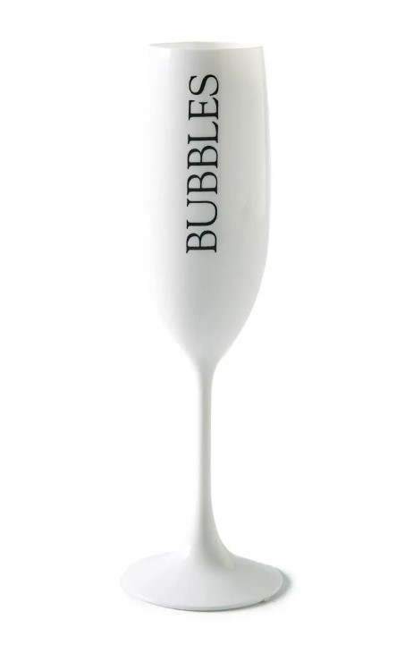 Riviera Maison Plastikk glass hvit sort tekst BUBBLES Champagne glass RM Bubbles Champagne Flute