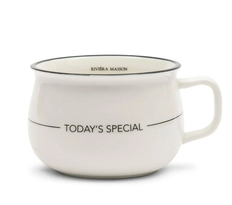 Riviera Maison Kopp suppebolle med hank hvit porselen Today's Special Soup Bowl