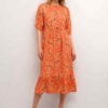 Kjole CRRosina SS Long Dress Zally fit Exotic Orange Pai med strikk i arm, snøring liv 100% Viscose