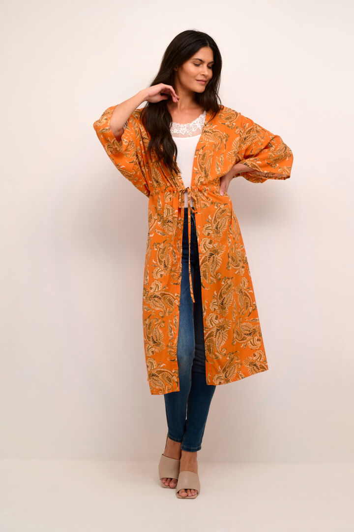 Kimono CRBahia Exotic Orange Pai m bred arm, snøring liv 100% Viscose