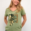 T-Skjorte topp Grønn CRSeria T-Shirt Oil Green trykk m/grønne/gull blader 100% Cotton
