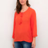 Bluse topp CRBea 3/4 Sleve Blouse Poppy Red Valmue rød med knyting hals dusker 100% Woven Viscose