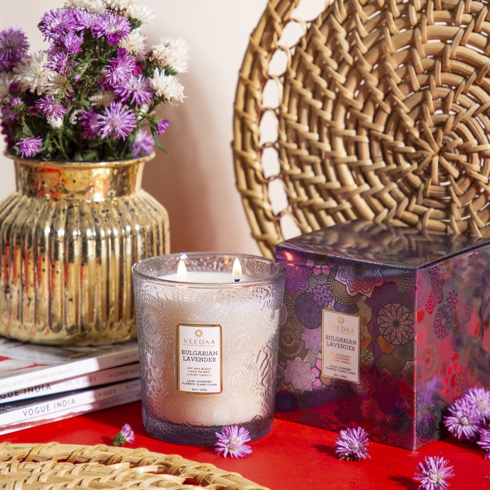 VEEDAA Duftlys 2 veker Bulgarian Lavender i Dekorativ glass boks VE Mason 2 Wick glass Candle