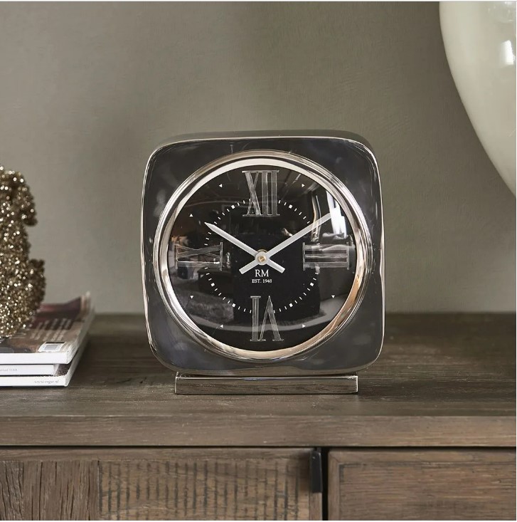 Riviera Maison Klokke bord klokke glass sølv stål sort RM Clark Table Clock
