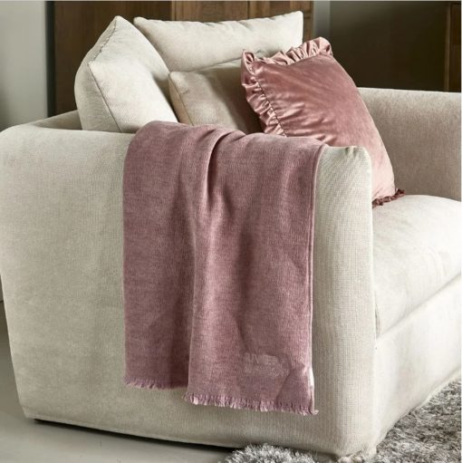 Riviera Maison Kose teppe Pledd Chenille Gammel pudder rosa RM Brand Embroidery Throw 180x130