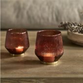 Riviera Maison Telysholder, lysglass telysglass burgunder ribbeglass med gullkant RM Eliane Votive L