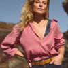 Bluse CRNola Long Sleve Shirt Canyon Rose Rosa langermet skjorte med krage 50%Visc, 40%nyl, lyo