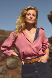 Bluse CRNola Long Sleve Shirt Canyon Rose Rosa langermet skjorte med krage 50%Visc, 40%nyl, lyo