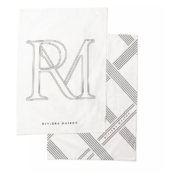 Riviera Maison Kjøkken håndkle 2 pk hvit bommul sort trykk RM Monogram&Stripes Tea Towel 2 pcs
