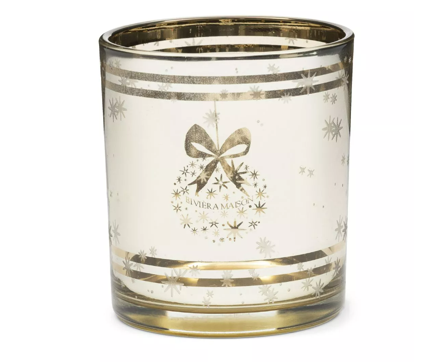 Riviera Maison Telysglass lysholder julekule motiv glass gull gyllen RM Magical Christmas Votive