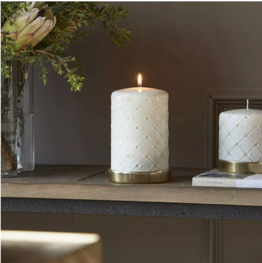 Riviera Maison Dekor Kubbelys Lakk Offwhite Diamant mønster RM Pillar Candle Padded white 9,5x15