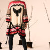 Cardigan Heklet strikka jakke CRCulio knit Poppy red sand m/sikksakk mønster og ørn 100%Cotton