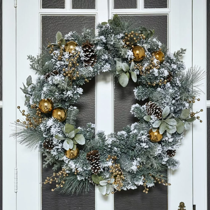 Riviera Maison Krans vinter jul dekorert krans RM Merry Christmas Wreath gold 100 cm