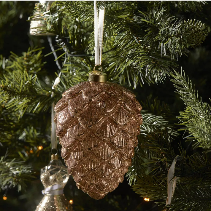 Riviera Maison Julekule gull gyllen kongle champa håndlaget glass RM Sparkling Pine Cone Ornament XL