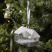 Riviera Maison Julekule Hus håndlaget glass sølv glitter 75års jubileum RM Signature House Ornament