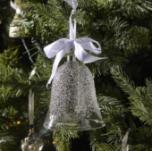 Riviera Maison Julekule Bjelle håndlaget glass hvit snø glitter RM Frosted Christmas Bell Ornament