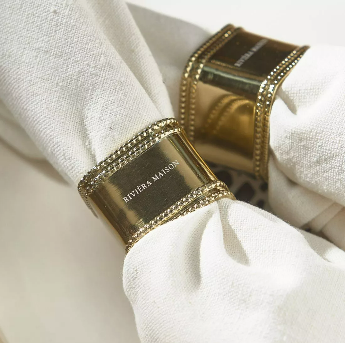 Riviera Maison Serviettring Gull logo avrundede firkantede håndlaget RM Amance Napkin Ring