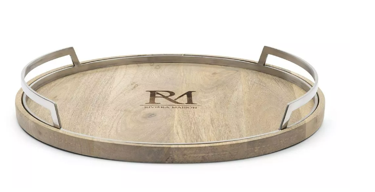 Riviera Maison Serveringsbrett fat natur håndlaget mangotre metall hanker RM Coventry Serving Tray