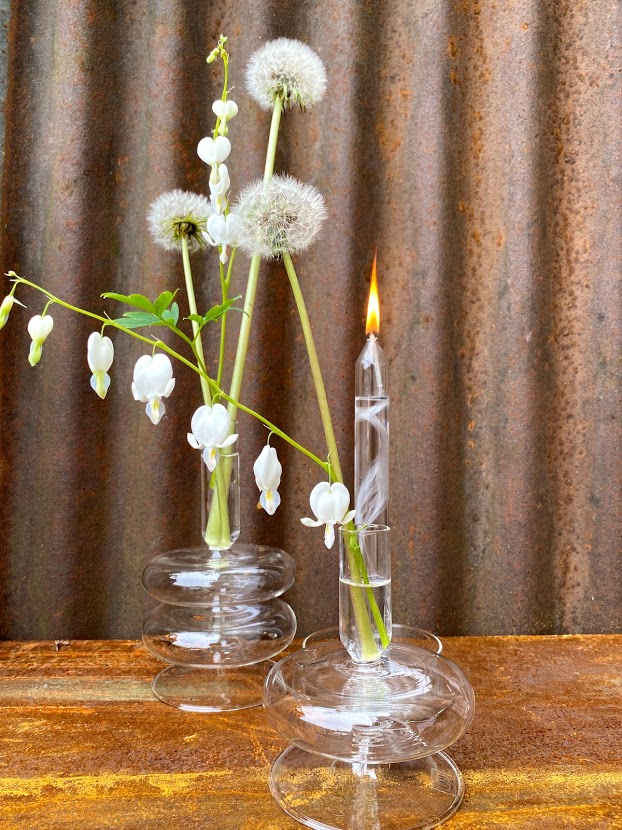 Glass vase/lysestake 2 bobbler,høy