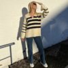 Gant Breton open collar knit off-white m/ blå striper