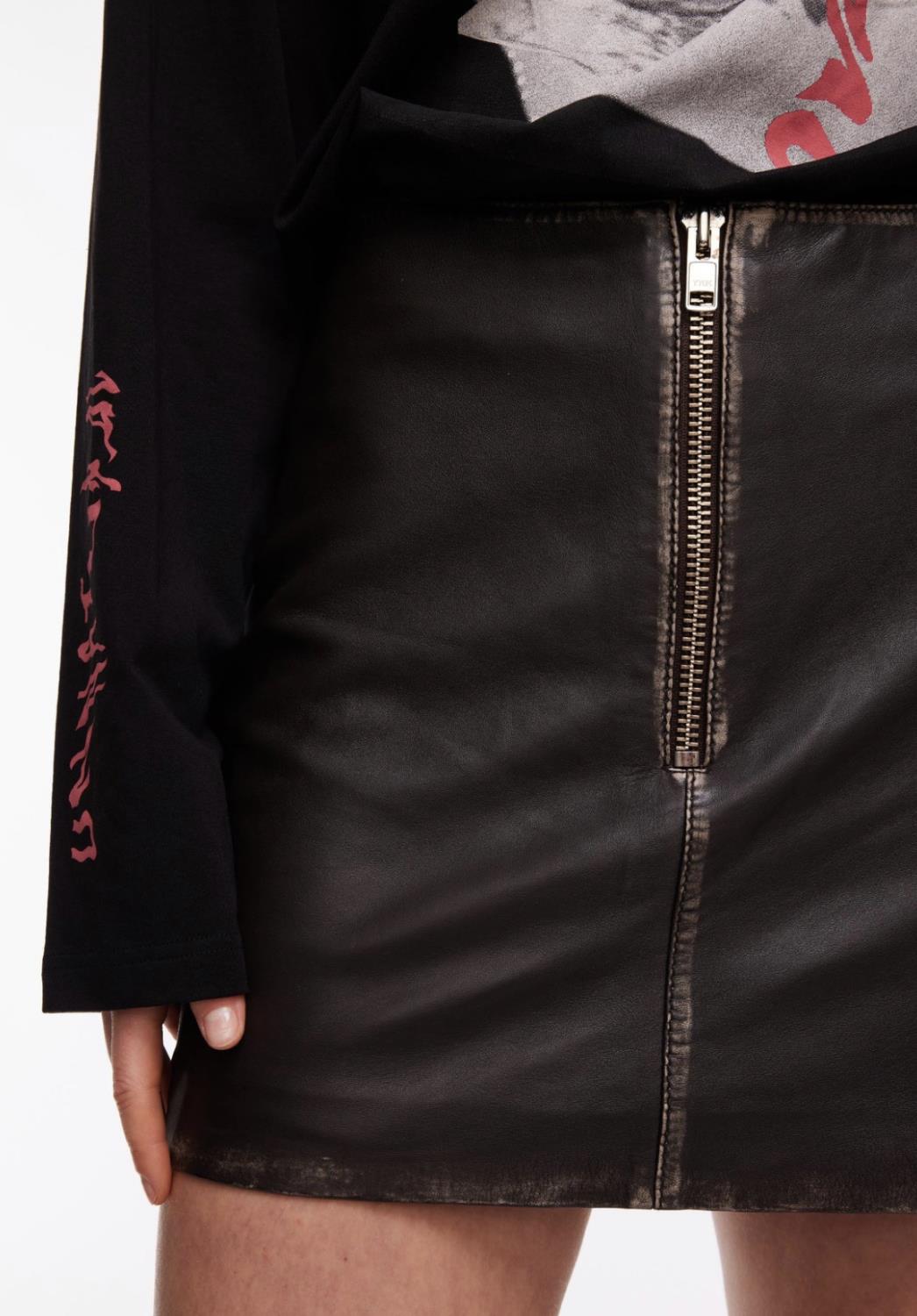 Oval square Rocker leather skirt mørkebrunt