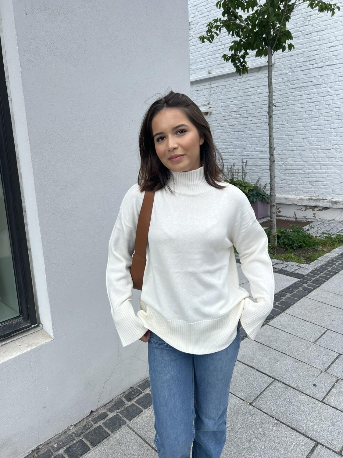 yasbabette ls knit pullover blå og off-white