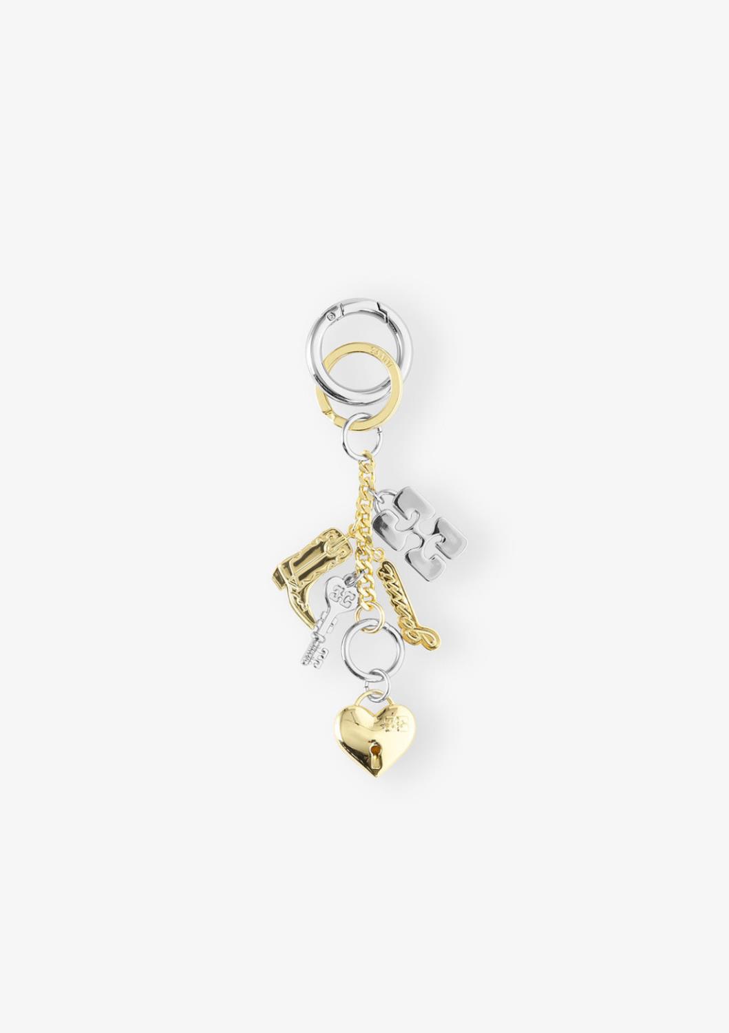 Ganni Bau charms keyring silver and gold