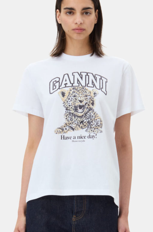 Ganny basic jersey leopard relaxed t-shirt hvit