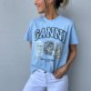 Ganni Basic cotton animals t-skjorte lyseblå