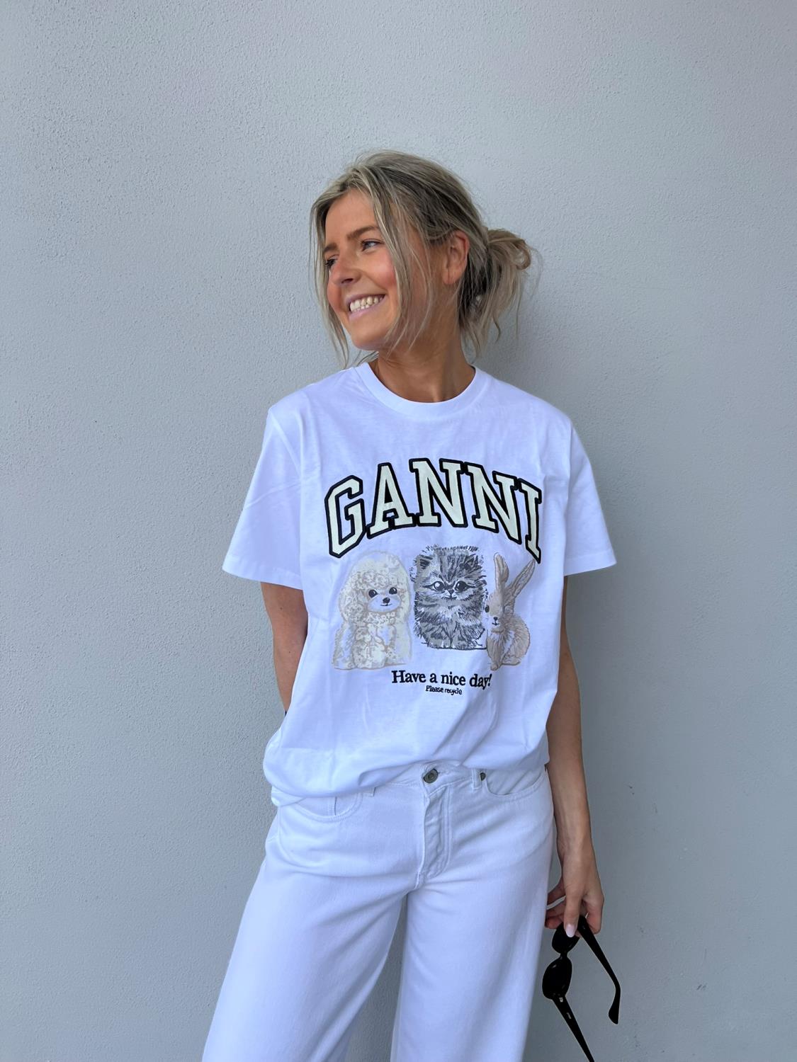 Ganni Basic cotton jersey animals hvit