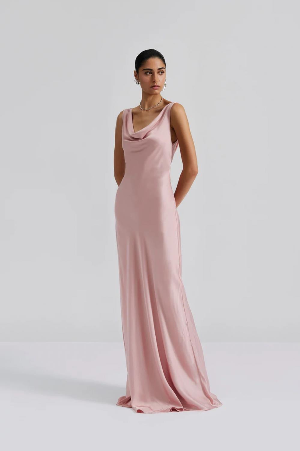 Malina Leah cowl satin maxi dress rosa