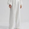 Malina Mya double pleat wide linen pants off-white