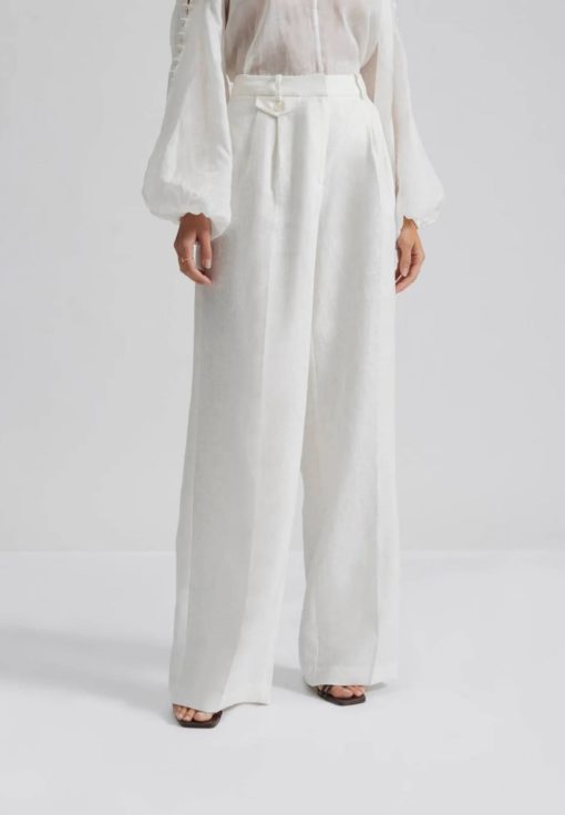Malina Mya double pleat wide linen pants off-white
