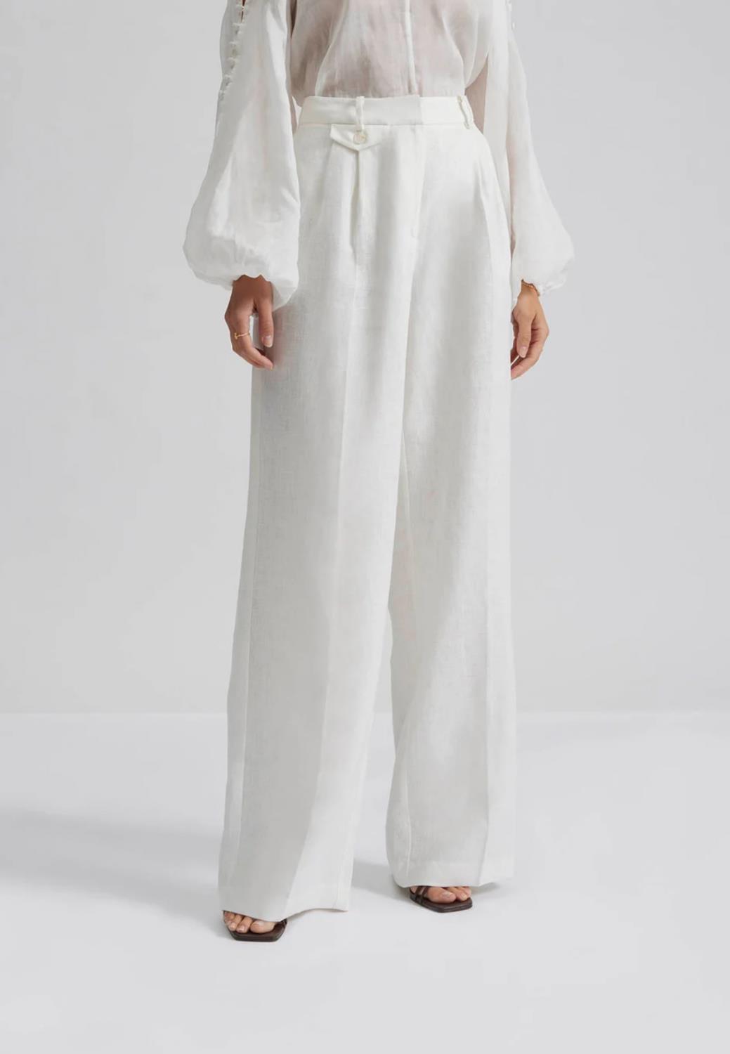 Malina Mya double pleat wide linen pants off-white