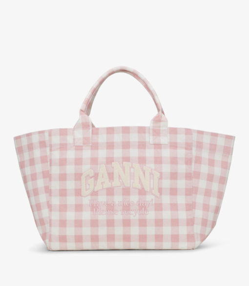 Ganni shopper xxl rutete rosa/hvit