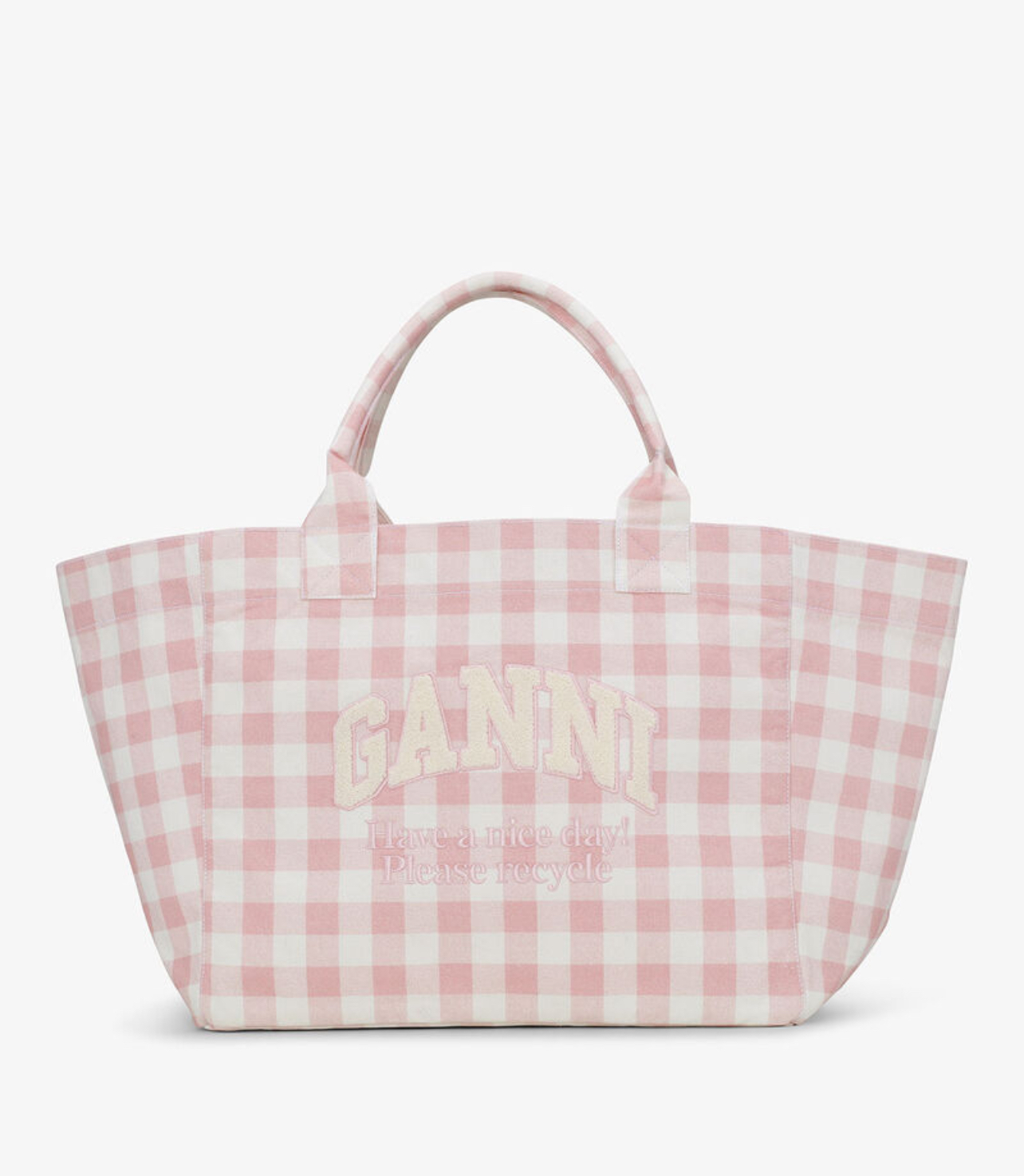 Ganni shopper xxl rutete rosa/hvit