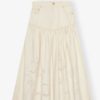 Ganni Broderie denim long skirt off-white