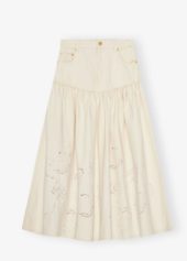 Ganni Broderie denim long skirt off-white