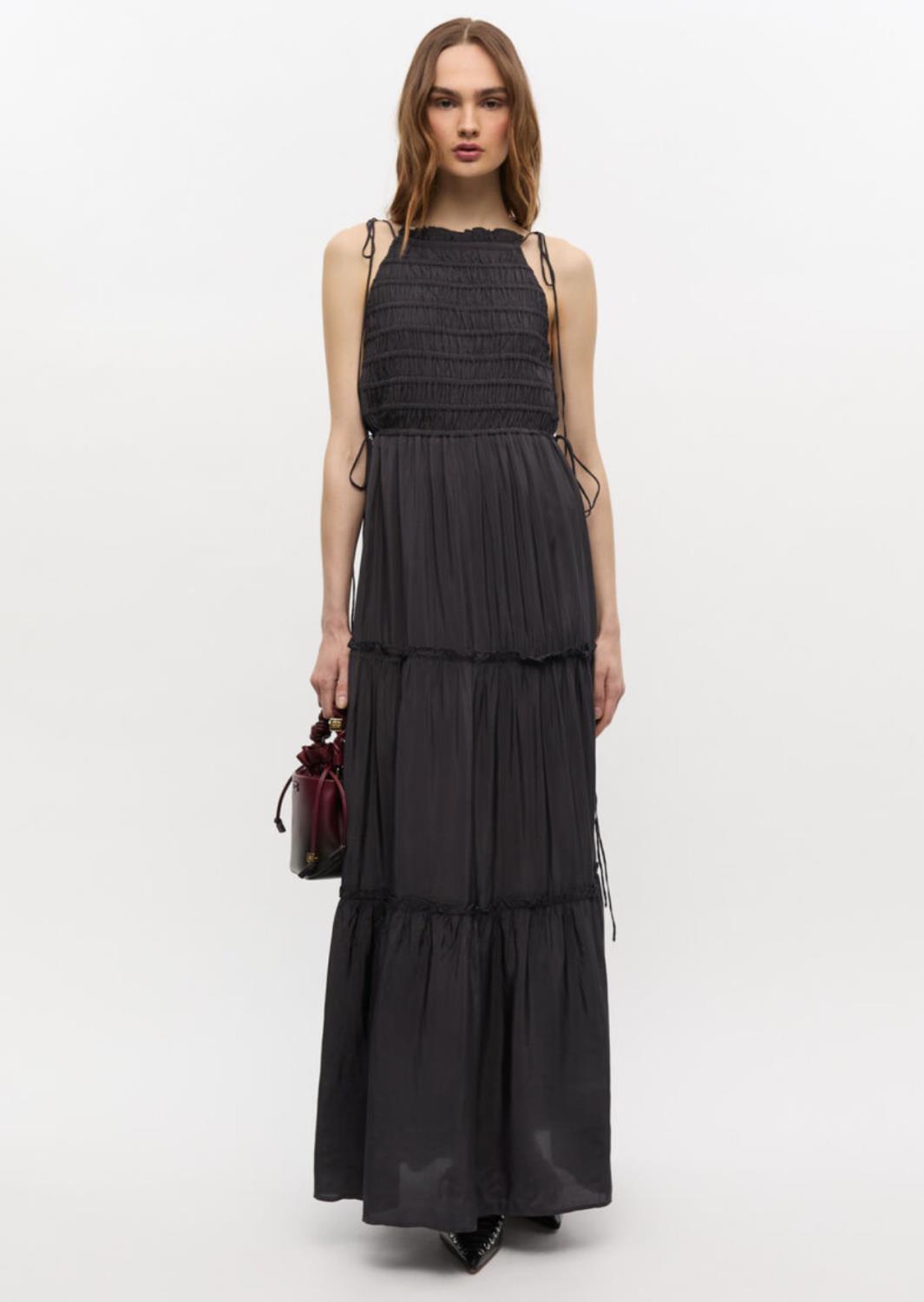 Ganni Viscose maxi kjole sort