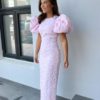 Rotate Jacquard midi puff dress rosa