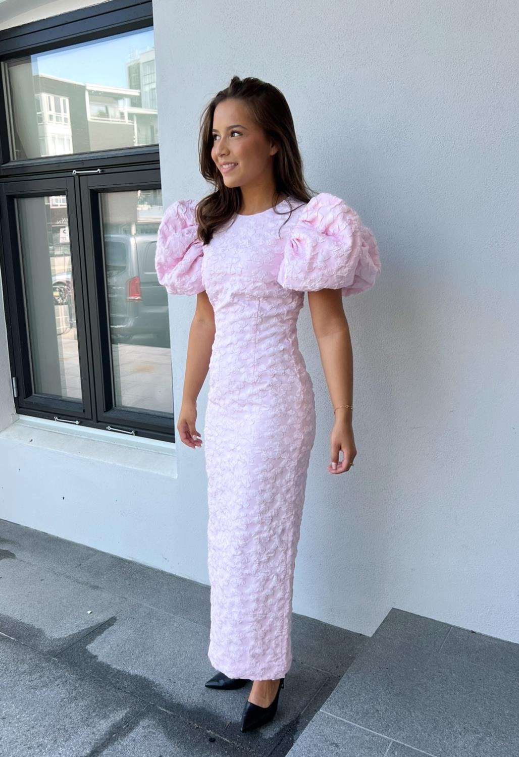Rotate Jacquard midi puff dress rosa