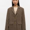 Ganni wool mix oversized blazer rutete brun/sort