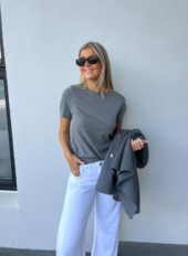 Gant Light knit ss c-neck grå